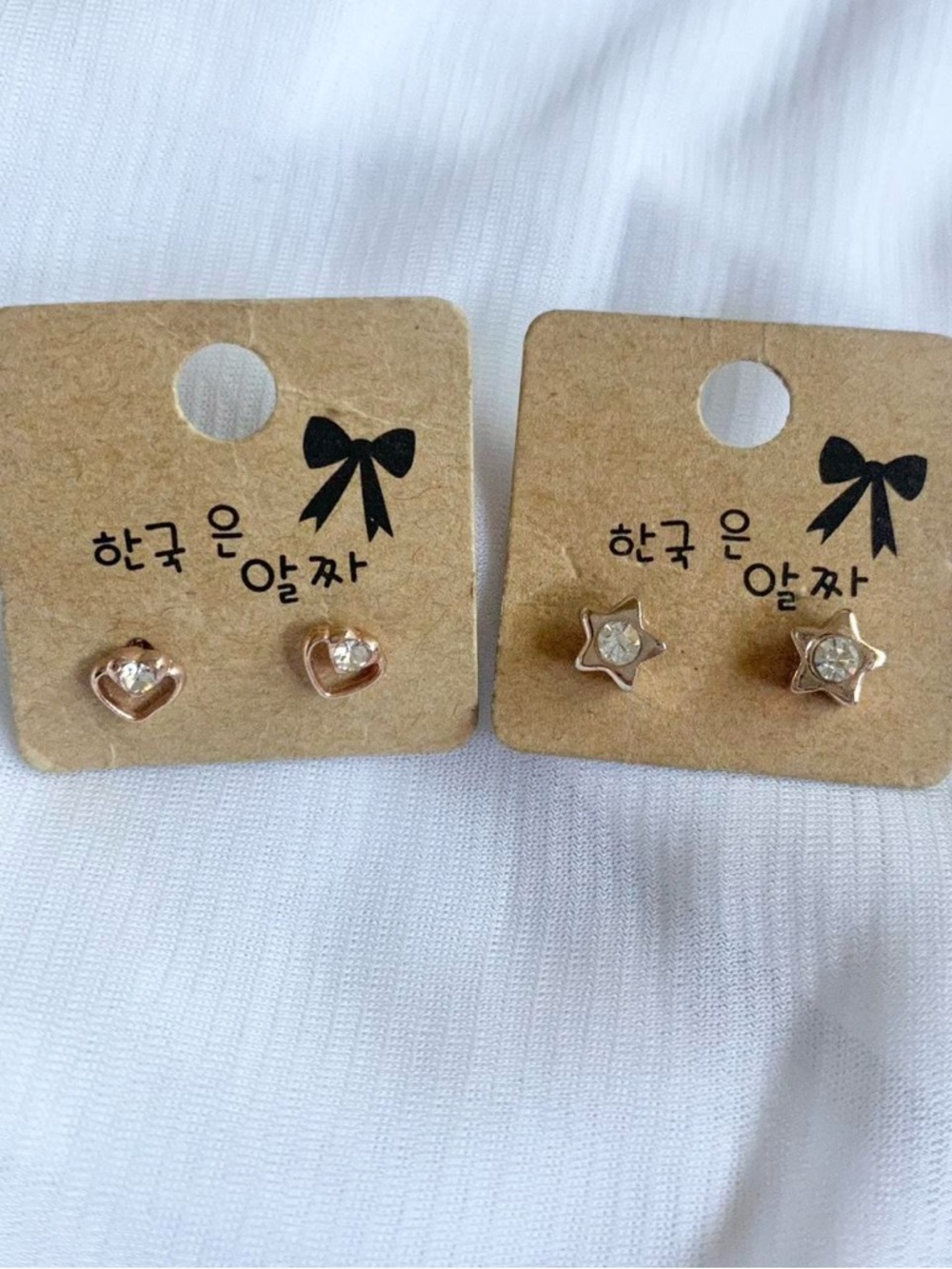 2 pairs of rose gold plated heart and stars rhinestone earring studs